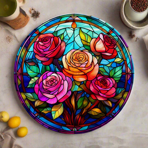 Roses Circular Glass Suncatcher Worktop Saver